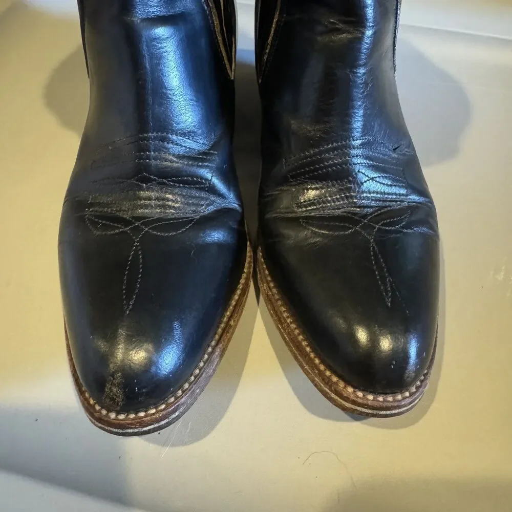 Vintage Boots Black Leather Chelsea Ankle Western Cuban Heel Slip On Women 9/9.5
